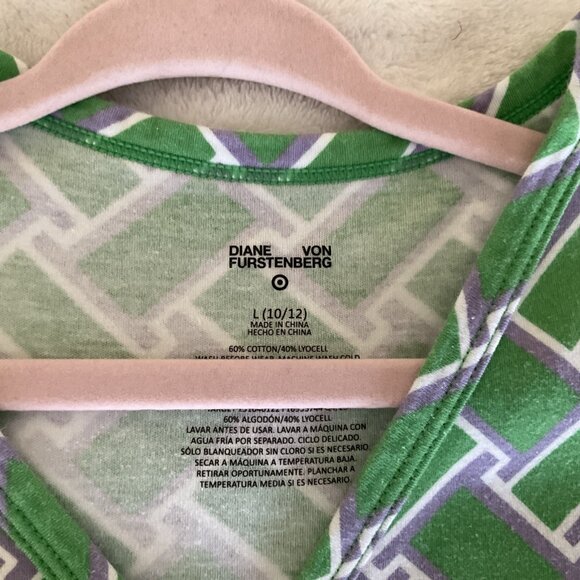 Diane Von Furstenberg Target Dress Girls Faux Wrap Green Purple 10/12 Large - Picture 3 of 6
